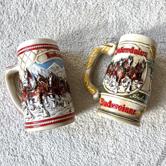 Budweiser Clydesdale Beer Stein Pair Vintage Limited Edition Collectible Barware - Picture 1 of 12